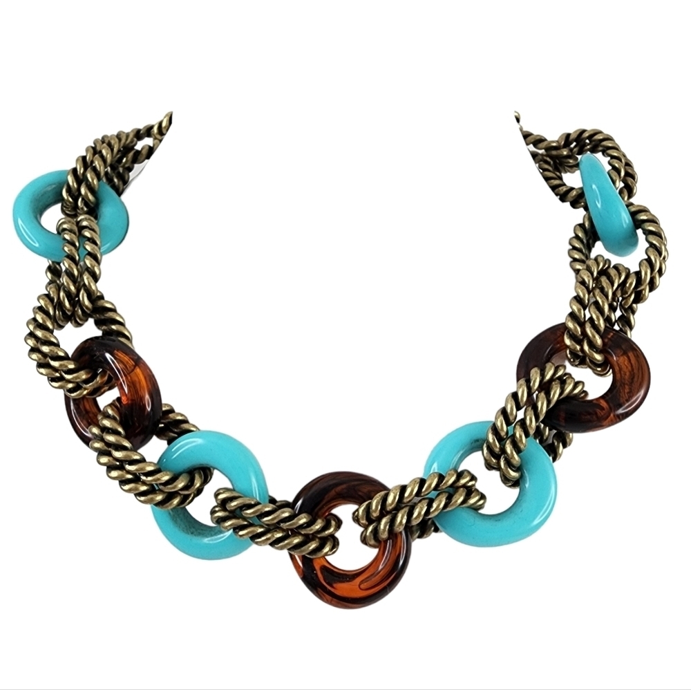 Chico's necklace chunky necklace boho open link turquoise brown - Picture 6 of 15